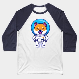 Cute Shiba Inu Astronaut Standing Cartoon Baseball T-Shirt
